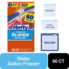 Hefty Slider Freezer Storage Bags, Gallon Size, 60 Count