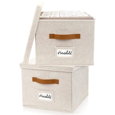 Decorative File Organizer Box Set of 2 - Collapsible Linen Filing Cabinets w/...