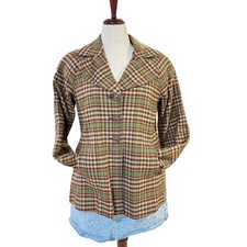 Vintage Pendleton Plaid Wool Button Up Jacket Orange Green Brown Size 10