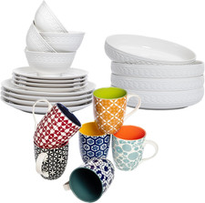 Vibrant 12-Piece Porcelain Dinnerware Set with 16Oz Mugs & White Plates
