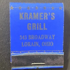 Kramer's Grill Lorain Ohio Vintage Blue Starburst Design Matchbook