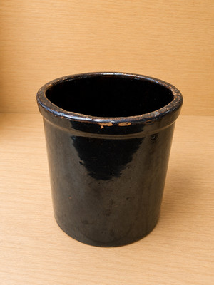 Black Glazed Stoneware Crock Primitive Farmhouse Utility Vessel