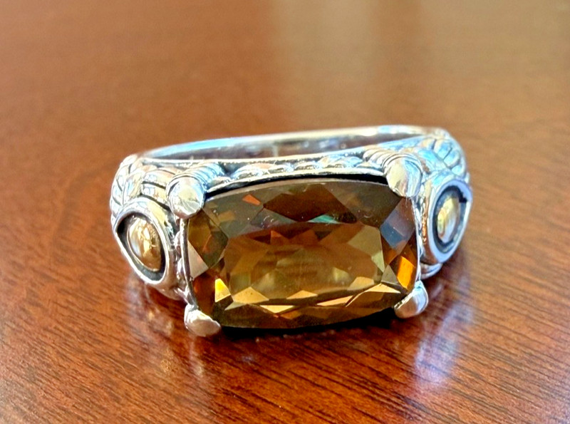 JAI John Hardy 925 Sterling Silver Ring Cognac Quartz and 14k Gold, Size 7