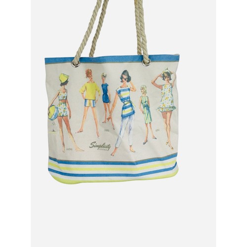 Simplicity Vintage Beach Tote Bag Nautical Rope Handles Retro Fashion Print - Image 1