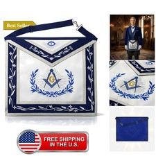 Masonic Master Mason Blue Lodge Apron Navy Blue White with Silver Braids, E...