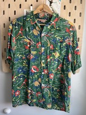 Vtg 1940s 50s Silky Rayon Hawaiian Tiki Rockabilly Shirt sz M Fish Palm Surf