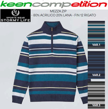 STORMY LIFE MAGLIA MISTO LANA RASATA LEGGERA MAGLIONCINO LUPETTO MEZZA ZIP RIGHE
