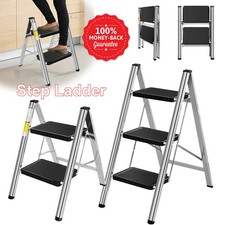 Folding 2 3 Step Ladder Safety NonSlip Small Mini Stool Ladders Kitchen DIY UK