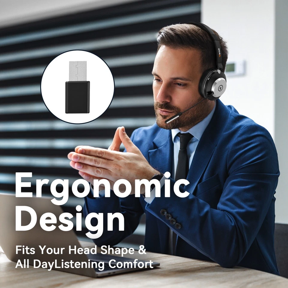 Kabelloses Kopfhörer mit Mikrofon USB-dongle Bluetooth Headset für PC/Mac/Handys - Bild 4 von 4