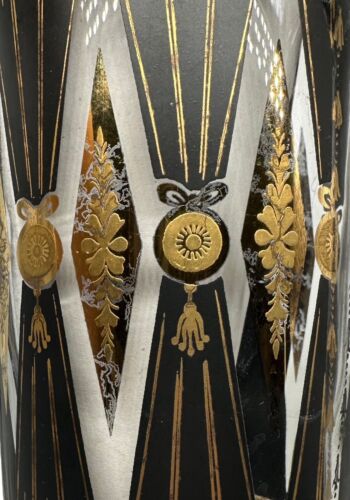 Vtg Set 7 Culver Black Gold Highball Glasses Tumbler MCM Curtain Diamond RARE - Picture 22 of 22
