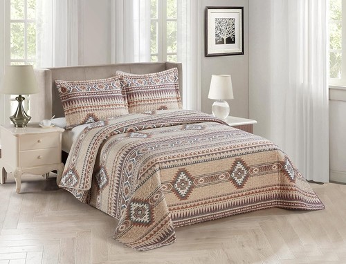 Rustic Southwest Quilted Western Bedspread Bedding Set in Brown Beige Taupe and
