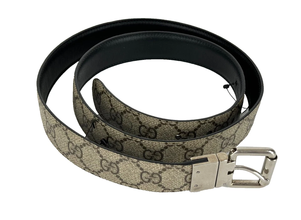 Gucci Hombres Auténtico 40 en 100 cm Marrón Lona Cuero GG Cinturón Tono Plateado Hebilla Bolso Foto 4 de 4