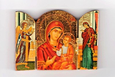 NEW-Orthodox-Icon-Triptych-3-034-x4-034-Folding-Wooden-w-Gold-Leaf-from-Greece