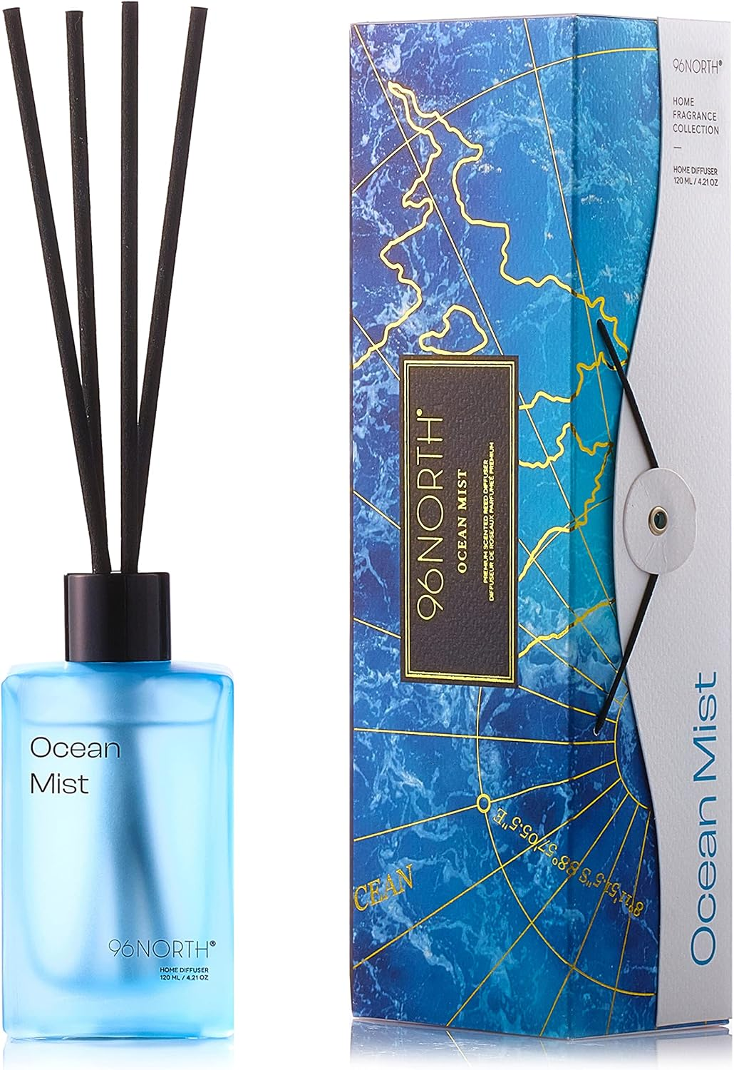Reed Diffuser Set - 4.21 Oz (120 Ml) Ocean Mist Scent Diffuser with Sticks - Hom-image