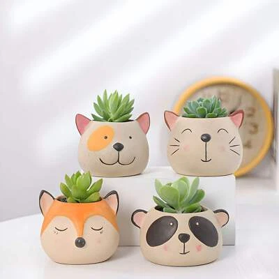 GENERIC Animal Head Ceramic Succulent Planters Cute Plant Pots Round Indoor Desk Office