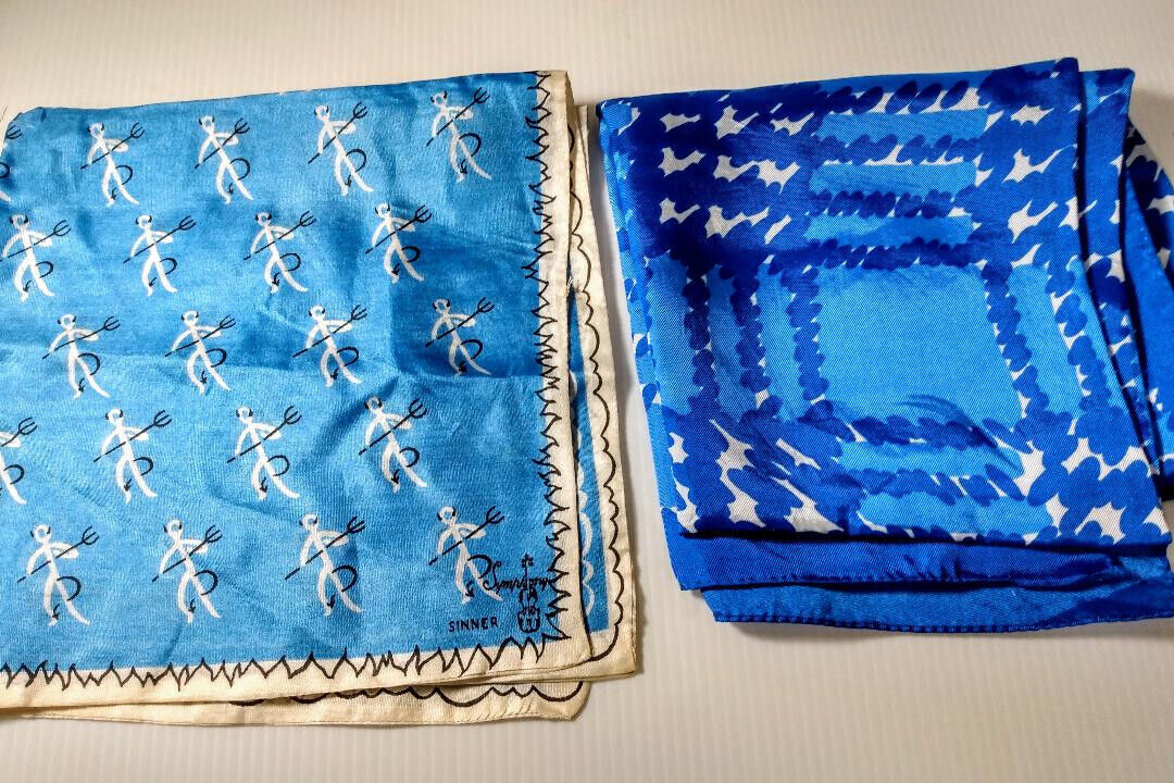 LOT of 2 VINTAGE Blue Square Spring Scarves- SYMPHONY Saint & Sinner & Abstract