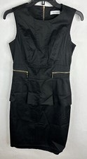 Calvin Klein Dress Womens 4 Black Sheath Peplum Sleeveless Stretch Pockets 