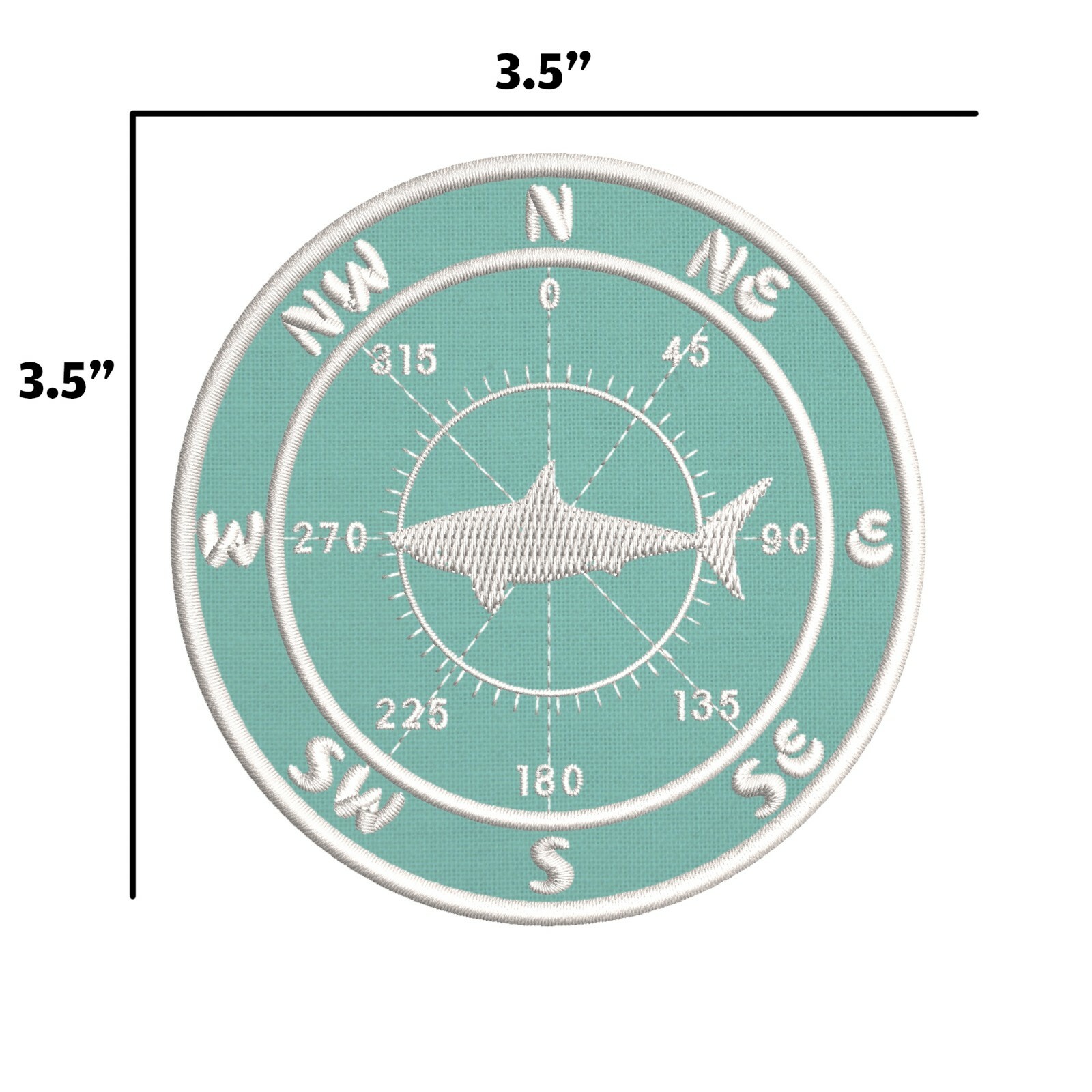 Shark Compass Embroidered Patch Iron-On Applique Nature, Sea Life, Nautical Gift