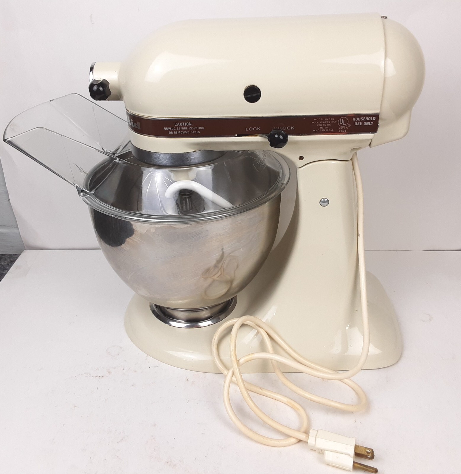 Vintage Kitchen Aid Hobart Stand Mixer Cream Model K45SS 10 Speed USA w