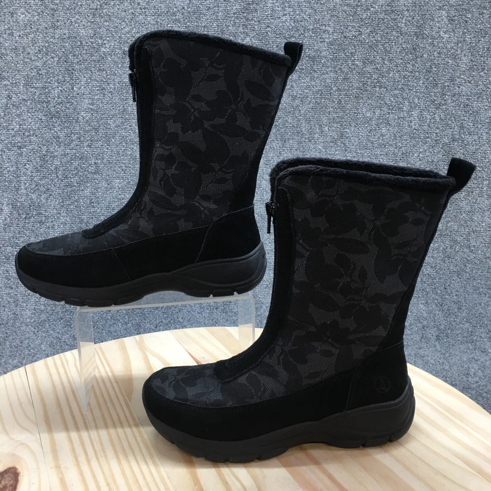 Botas Lands End femininas 7,5 B panturrilha média zíper frontal inverno botas de neve 525813 preto - Imagem 2 de 4