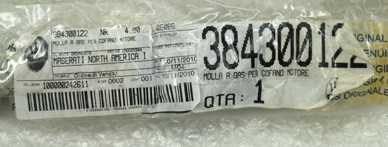 Lot of (2) Genuine OEM Maserati Bonnet Gas Spring Strut P/N 384300122