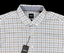 Men's HUGO BOSS White Blue  Plaid Shirt XL XLarge NWT NEW 118 Slim Fit NiCe 