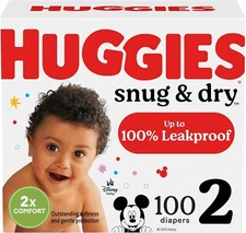 Huggies Snug & Dry - Disposable Baby Diapers - Size 2 (12 - 18 lbs), 100 Count