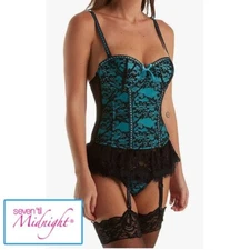 Seven 'til Midnight Victorian Lace Bustier Corset Boned Garters Chemise Sz M
