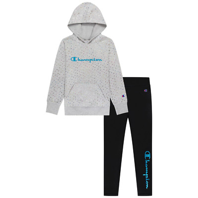 Champion Girls' Oxford Heather/Black Heavyweight Active Hoodie & Legging Set-NWT
