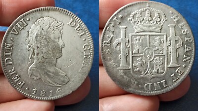 1816 Ferdin VII 8 Reales .9 Silver Coin Mojj Km#111 Colonial With Long R on 8R