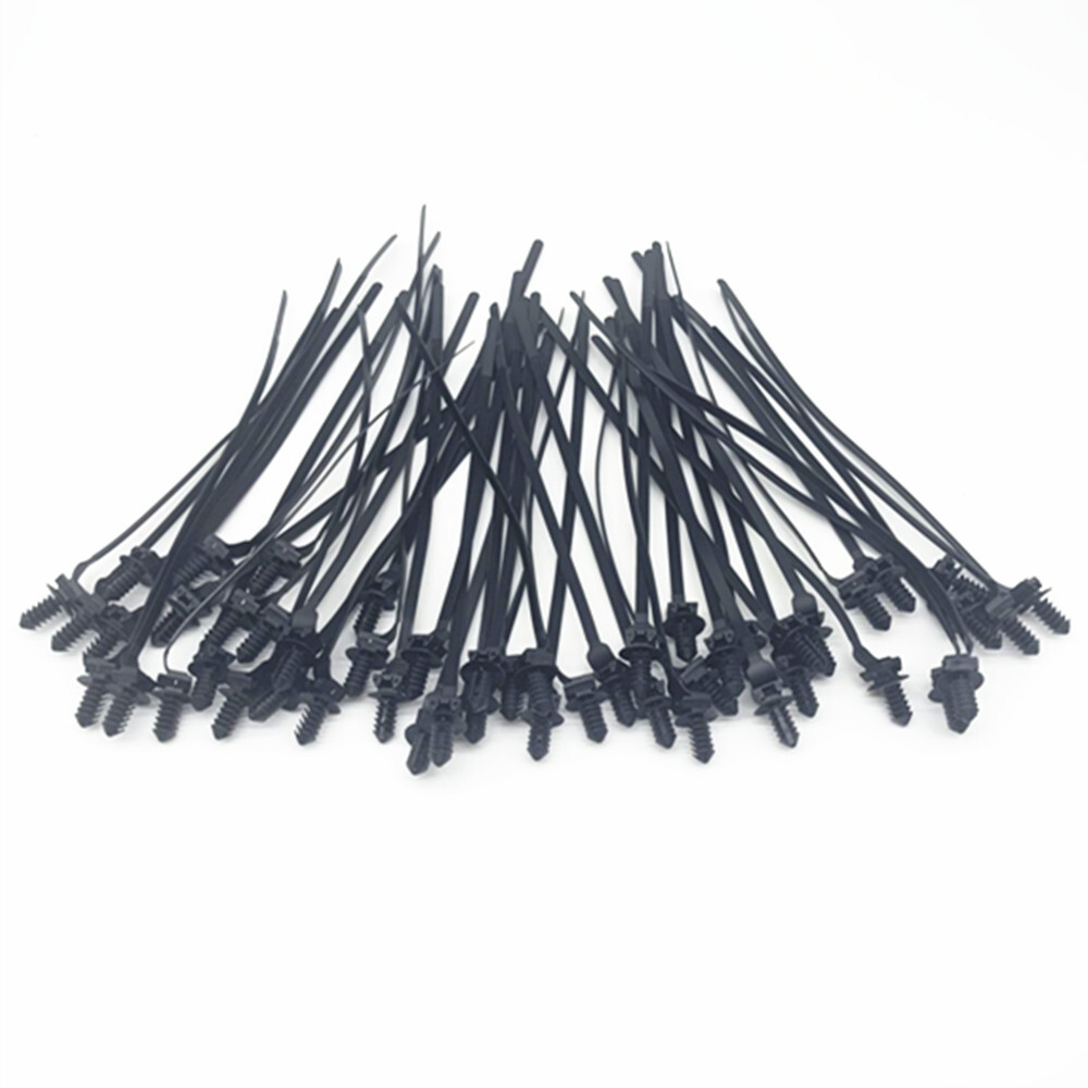 50Pcs Car Cable Ties with Push Rivet Clips for Wiring Harness Fastening