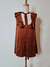 Zimmerman Copper silk sleeveless top with deep ruffled neck and ties size 1