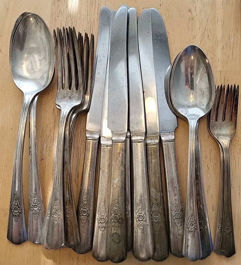 WM ROGERS Overlaid IS 'Flower' 40's Silverplate 21pc Flatware