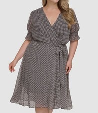 Tommy Hilfiger Women's Black Pink Printed Surplice Self-Tie Dress Plus Size 16W