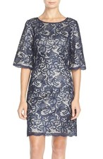 New Eliza J Navy Floral Lace A-Line Short sleeve Cocktail Dress size 2
