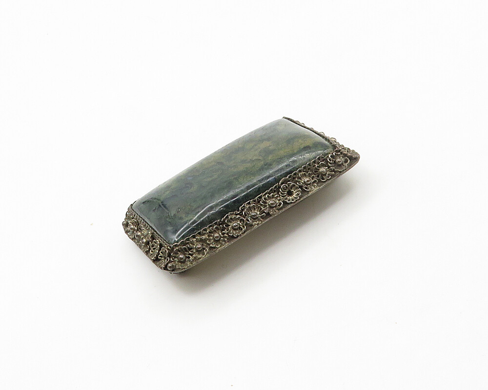 CHINA 925 Silver Vintage Antique Jasper Floral Border Brooch Pin