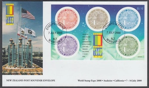 NEW ZEALAND FDC 2000 USA EXHIBITION ROUND KIWI M/S (ID:FE2034)