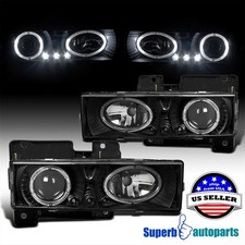 Fits 1994-1998 Chevy C10 Black Led Halo Projector Headlights Bumper Corner Lamp Fits 1994-1998 Chevy C10 Black Led Halo Projector Headlights Bumper Corner Lamp