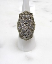 Beautiful Sterling Silver Clear Stones Marcasite Cocktail Ring 13.7g 3-D401