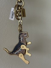 NWT COACH REXY BRASS METAL/CANVAS "C" CHARM KEYRING "C" CHAIN MOVABLE 73411