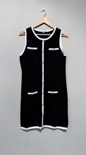 ZESICA women L black knit Stretch mini dress Details Buttons Party Cocktail