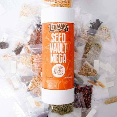 Lehman's Mega Seed Vault Kit with PVC Case and Guide, 50K+ Garden Seeds