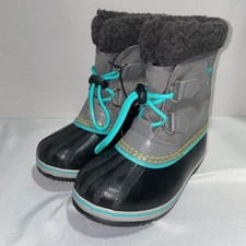 Sorel Yoot Pac Nylon Waterproof Winter Boots Grey Black Teal NC1962-052 Kids 12