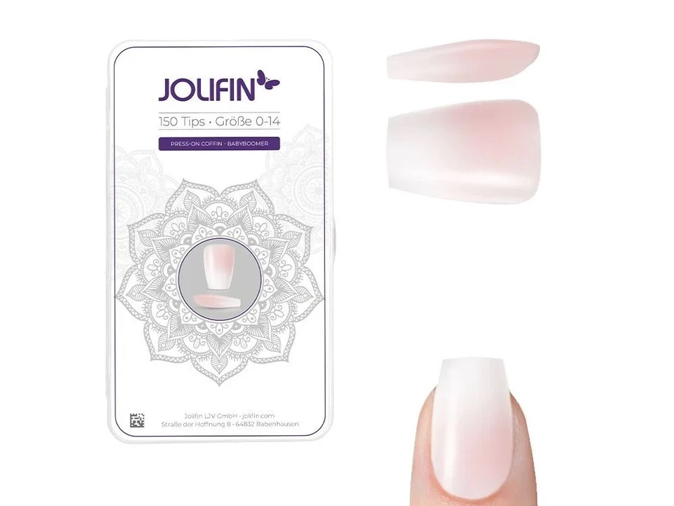 Jolifin Nagelstudio Set Press On Glue Gel Makeup Coffin Tips Babyboomer Design - Bild 4 von 4