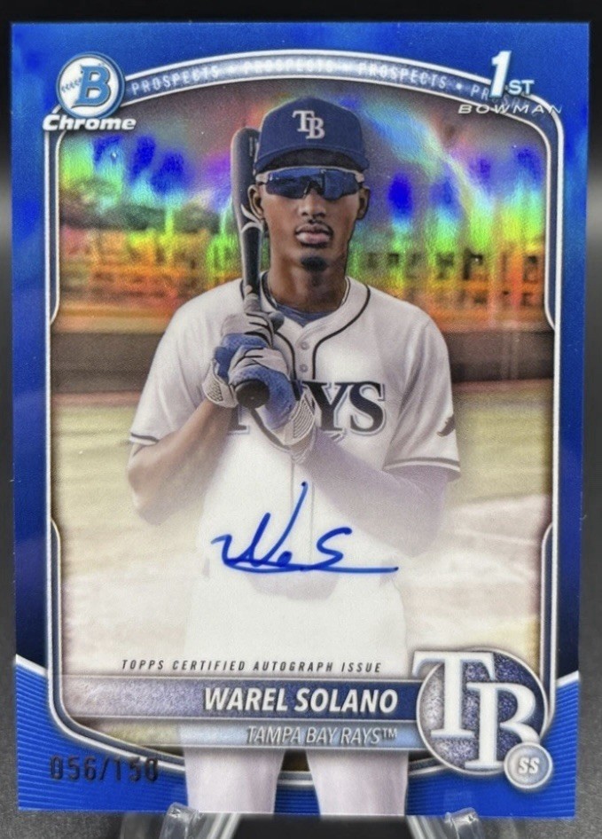 WAREL SOLANO 2025 1st Bowman Chrome Prospects TRUE BLUE Refractor AUTO /150 Rays