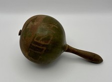 Vintage Cuba Souvenir Maraca Handmade Carved Design Gourd