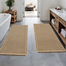 Boho Bath Rugs Non Slip Washable,Super Absorbent Runner Bath Mats,Brown,24"x72 "