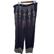 American Eagle Paisley Print Wide Leg Crop Pants Gray Boho Viscose L