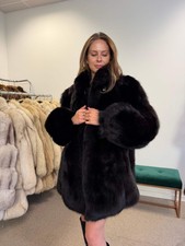 Fox Fur Coat, Black, Size L