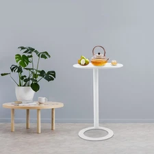 48cmx69cm Round Side Table White Side Table for Small Spaces with O-shaped Base 